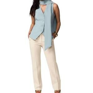 NEW THEO THE LABEL daphine high waist side slit pants in ivory
